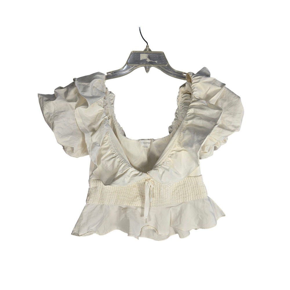 Lovers and Friends Ivory Ruffle Puff Sleeve Smocked Peplum Crop Top Blouse Med